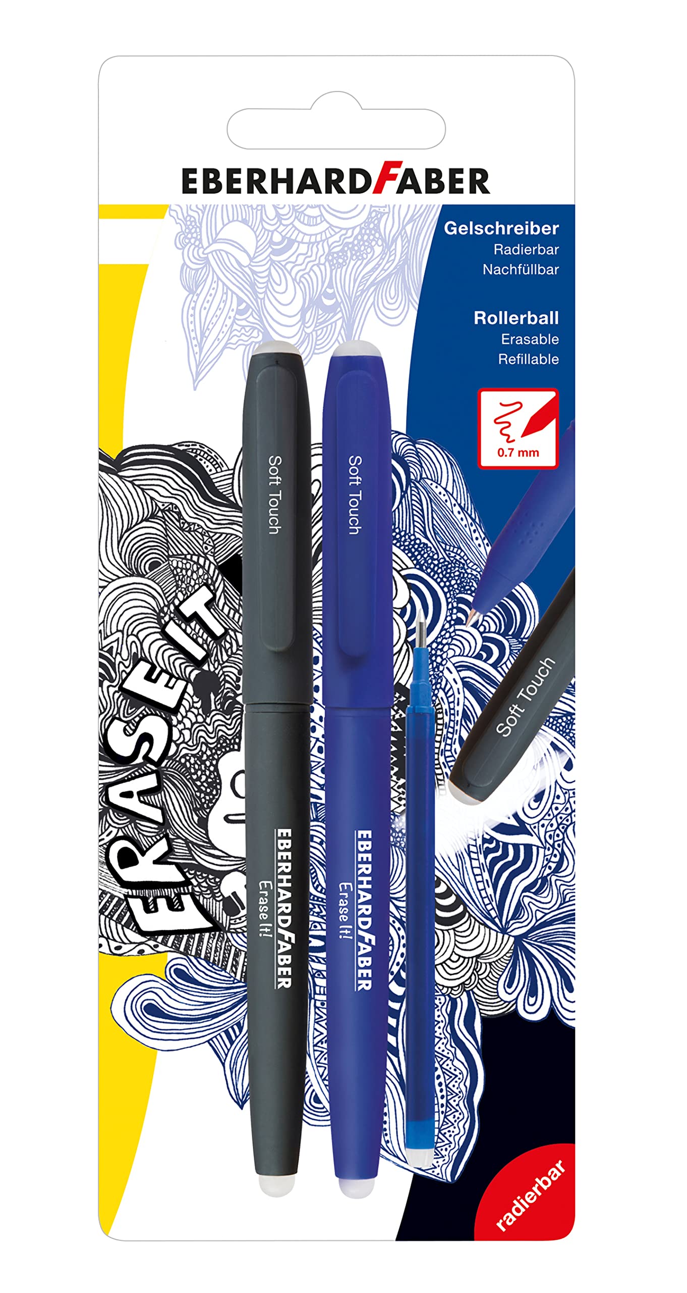 Eberhard Faber 582103 Erasable Gel Pen Set of 2 with Blue Refill