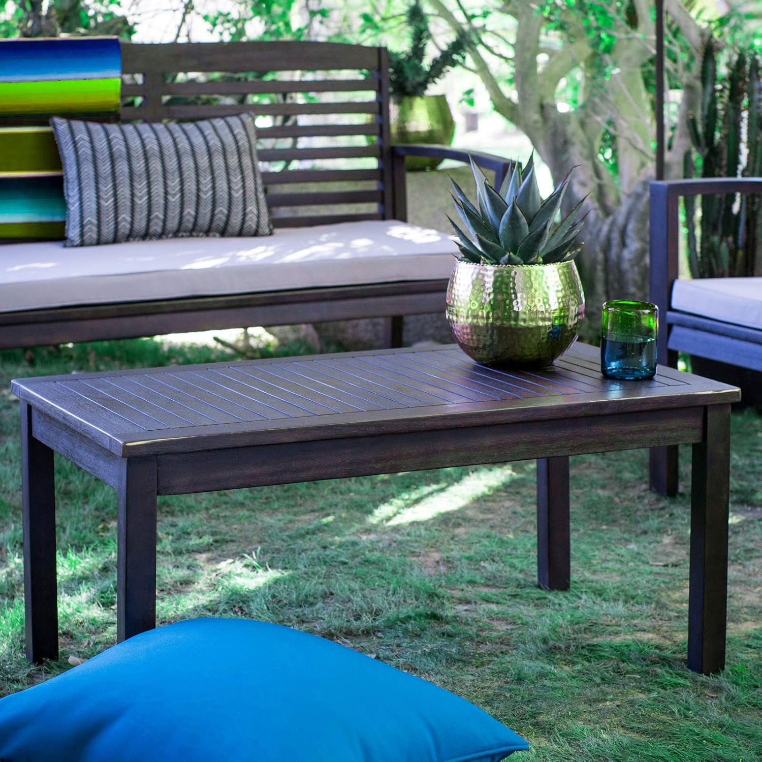 Amazon.com : Low Coffee Table Wooden Outdoor Patio Rectangle Espresso ...