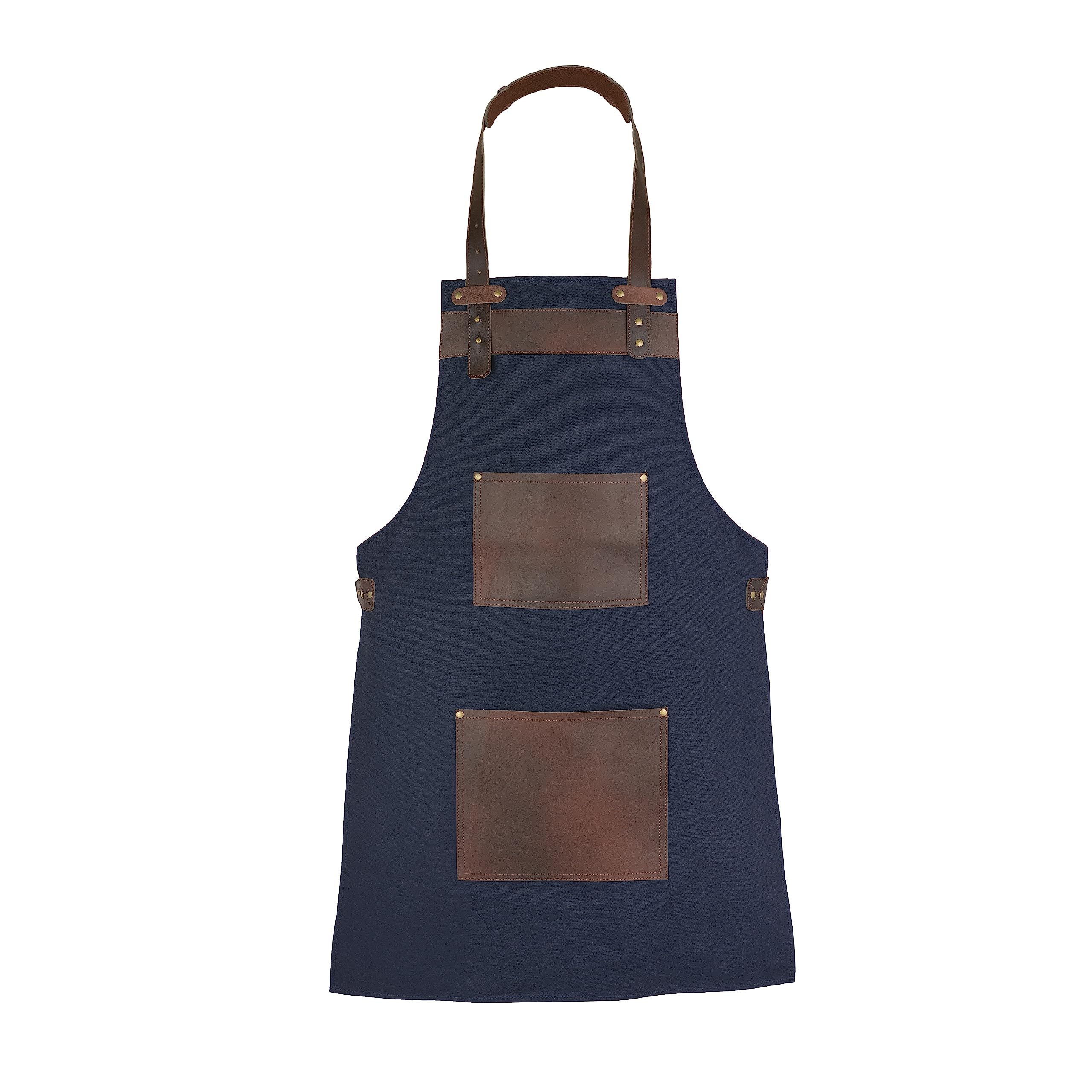 Leathershire Full Grain Leather Canvas Apron Butcher DIY BBQ Cooking Blacksmith Barber woodwork apron (Blue Canvas)