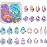 COGCHARGER 24 Pieces Teardrop Filigree Charm Pendant Rainbow Stainless Steel Charm Etched Metal Embellishments for Jewelry Necklace Bracelet Making