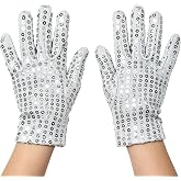 Kids Silver Sequin Gloves 80s Disco Glitter Gloves for Halloween Costume