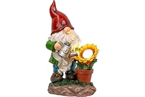 TERESA'S COLLECTIONS Sunflower Garden Gnomes Decorations for Yard with Solar Lights, Cute Resin Garden Sculptures & Statues for Outdoor Patio Lawn Ornaments,Ideal Gifts for Mom Women and Man, 11.4"
