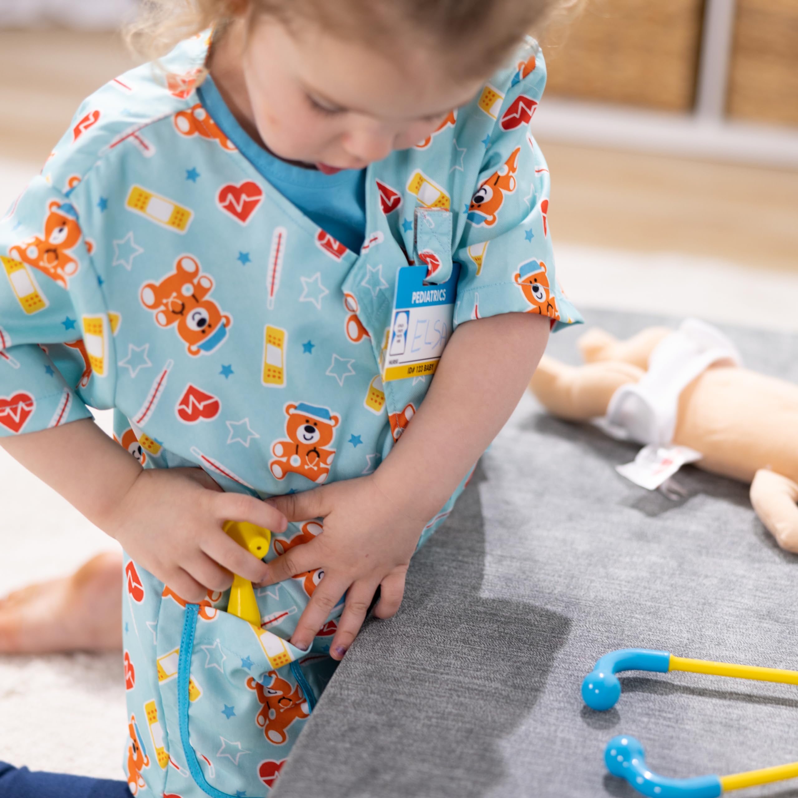 Melissa & Doug Pediatric Nurse Role Play Costume Set (8 pcs) - Includes Baby Doll, Stethoscope