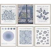 LeFohLon 6Pcs Blue Retro Abstract Matisse Wall Art Exhibition Posters Retro Wall Decor for Aesthetic Bedroom Living Room, Blue Master Poster, Unframed, 8 x 10 Inch -A16