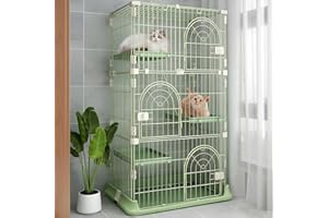 Hamiledyi 4-Tier Cat Cage Indoor Large Cat Enclosure with 1 Ramp Ladders 3 Platforms 3 Doors Metal Cat Playpen Outdoor Kitten Cage for 1-3 Small and Medium Pets (Green)
