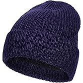 M/L/XL/XXL Merino Wool Beanie for Men & Women, Oversize Fleece Lined Warm Winter Double Layered Stylish Knit Cuffed Ski Hat