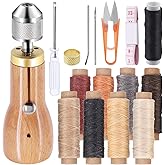 Swpeet 16Pcs Portable Leather Sewing Awl Kit Including Handheld Sewing Repair Awl, 9 Rolls Waxed Threads with Small Screwdriv
