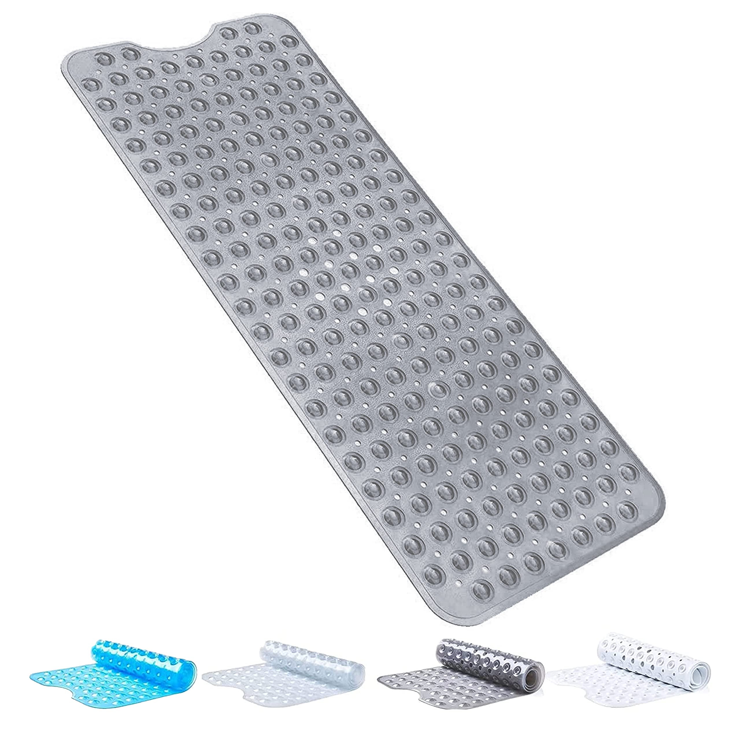 SOFTANA Non Slip Bath Mats with 200 Suction Cups - Shower Mat Non Slip Anti Mould for Bathroom & Bathtubs - PVC material 30% Extra Long Bath Mat - Machine Washable - 40x100 cm || Transparent Grey