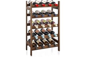 SMIBUY Bamboo Wine Rack, 20 Bottles Display Holder, 5-Tier Free Standing Storage Shelves for Kitchen, Pantry, Cellar, Bar (Walnut)