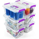 Storage Bins with Lids,7Qt Clear Stackable Storage Containers With Lids Buckle Latches.Perfect for LEGO, Crafts, Office Supplies, and Dorm Room Organization,6-Pack (Clear)