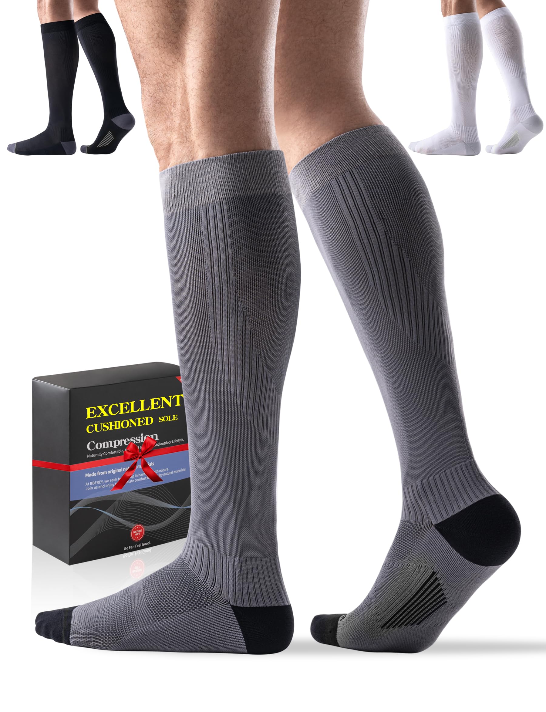 Photo 1 of 3 Pairs Easy On/Off Compression Socks - 15-20 mmHg Moderate Support Socks with Cushioned Sole and Seamless Toe