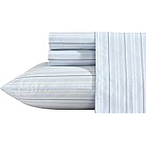 Nautica - Sheets, Cotton Percale Bedding Set with Matching Pillowcases, Crisp & Cool, Deep Pocket (Camp Stripe Blue, King)