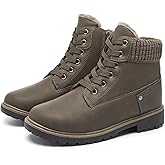 POVOGER Women's Black/White Ankle Bootie Winter Boots with Side Zipper