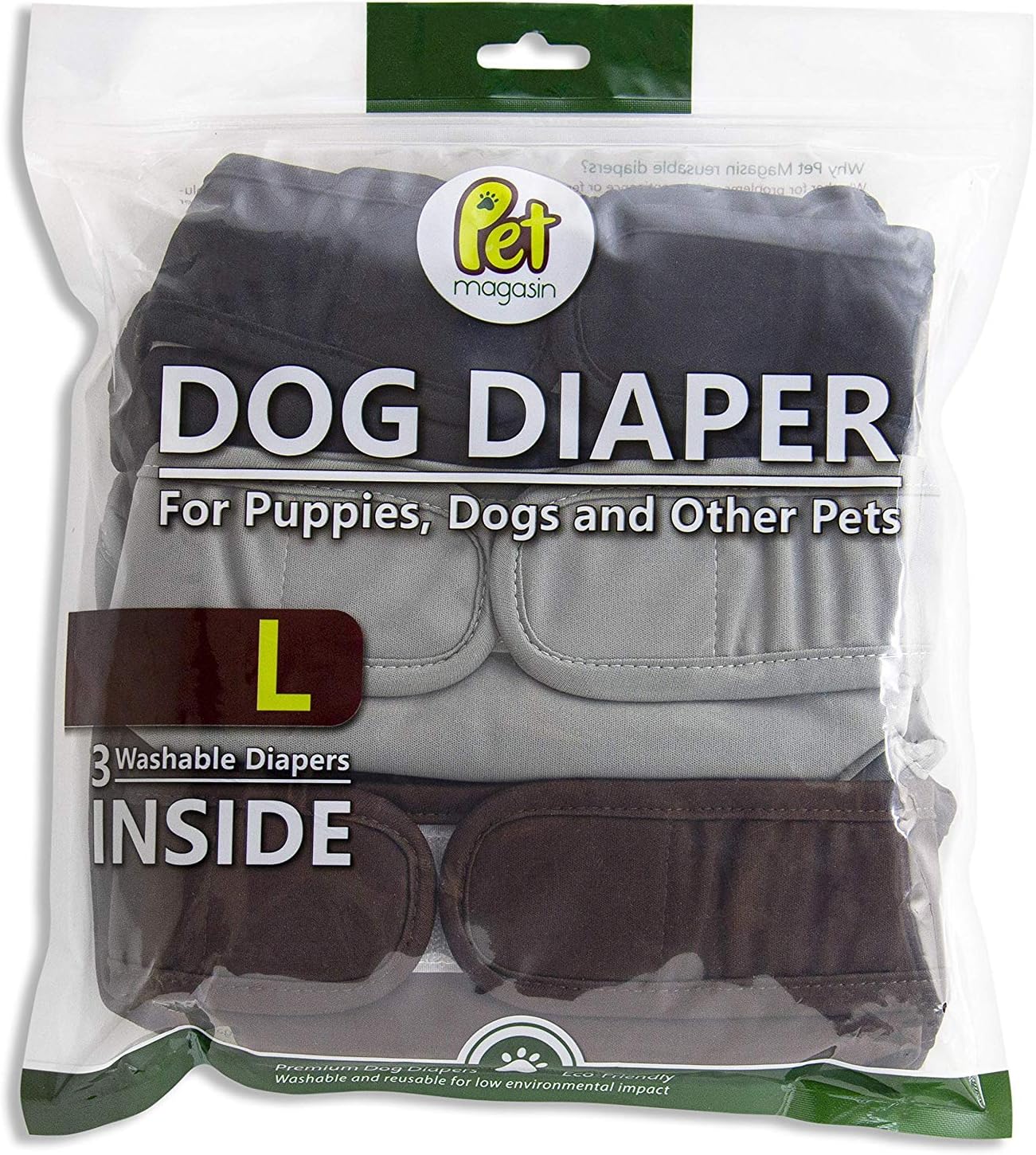 PET MAGASIN Reusable Dog Nappies Pet Diapers Sanitary Wraps, 3Pack