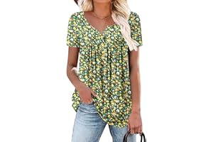 ROSELINLIN Women's Short Sleeve Shirts Long Sleeve Floral Summer Tops Loose Fit for Leggings