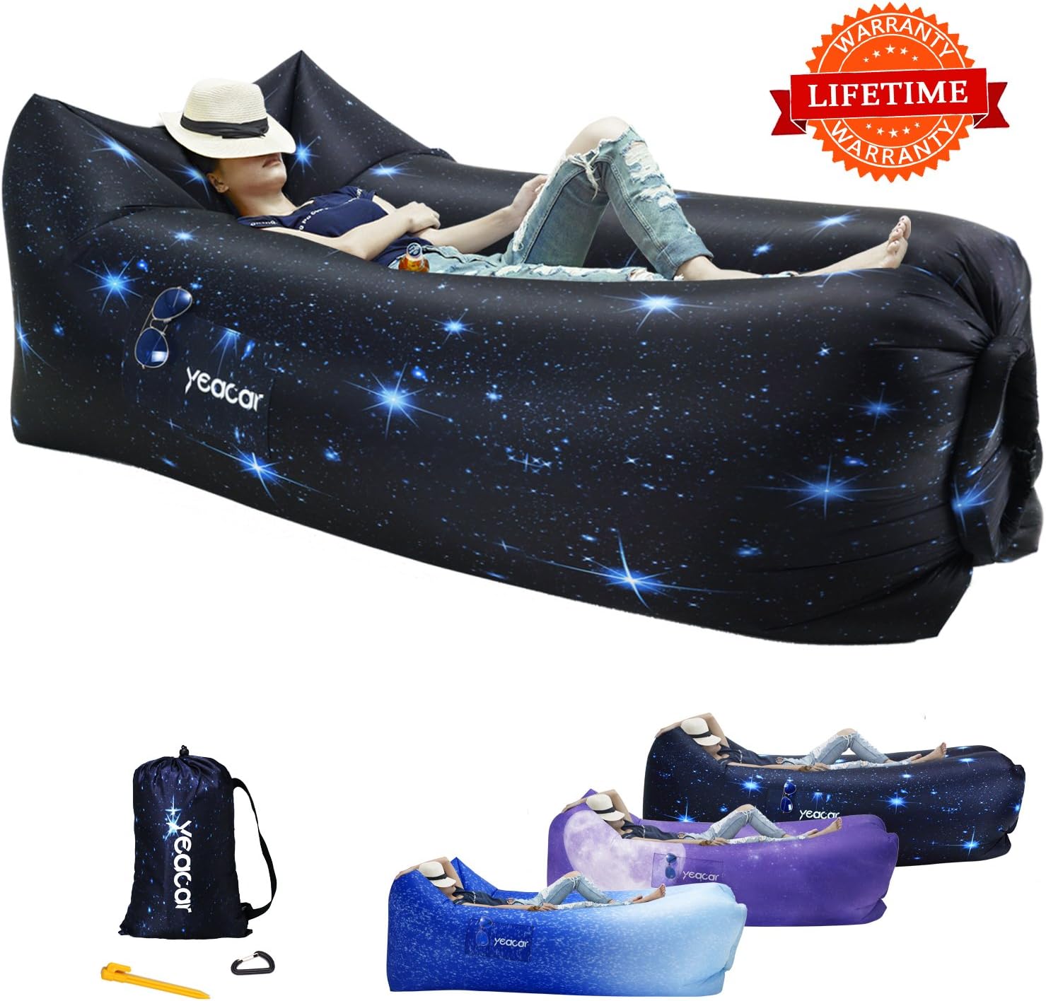 yeacar Inflatable Lounger Air Sofa, Portable Waterproof Indoor or Outdoor Inflatable Couch for Camping Park Hiking Travelling Picnics Pool Music Festivals and Beach Party