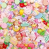 JINDUODUO 120 Pcs Slime Charms Bulk DIY Craft Making Kit, Cute Flat Back Mixed Resin Charms for Crafts