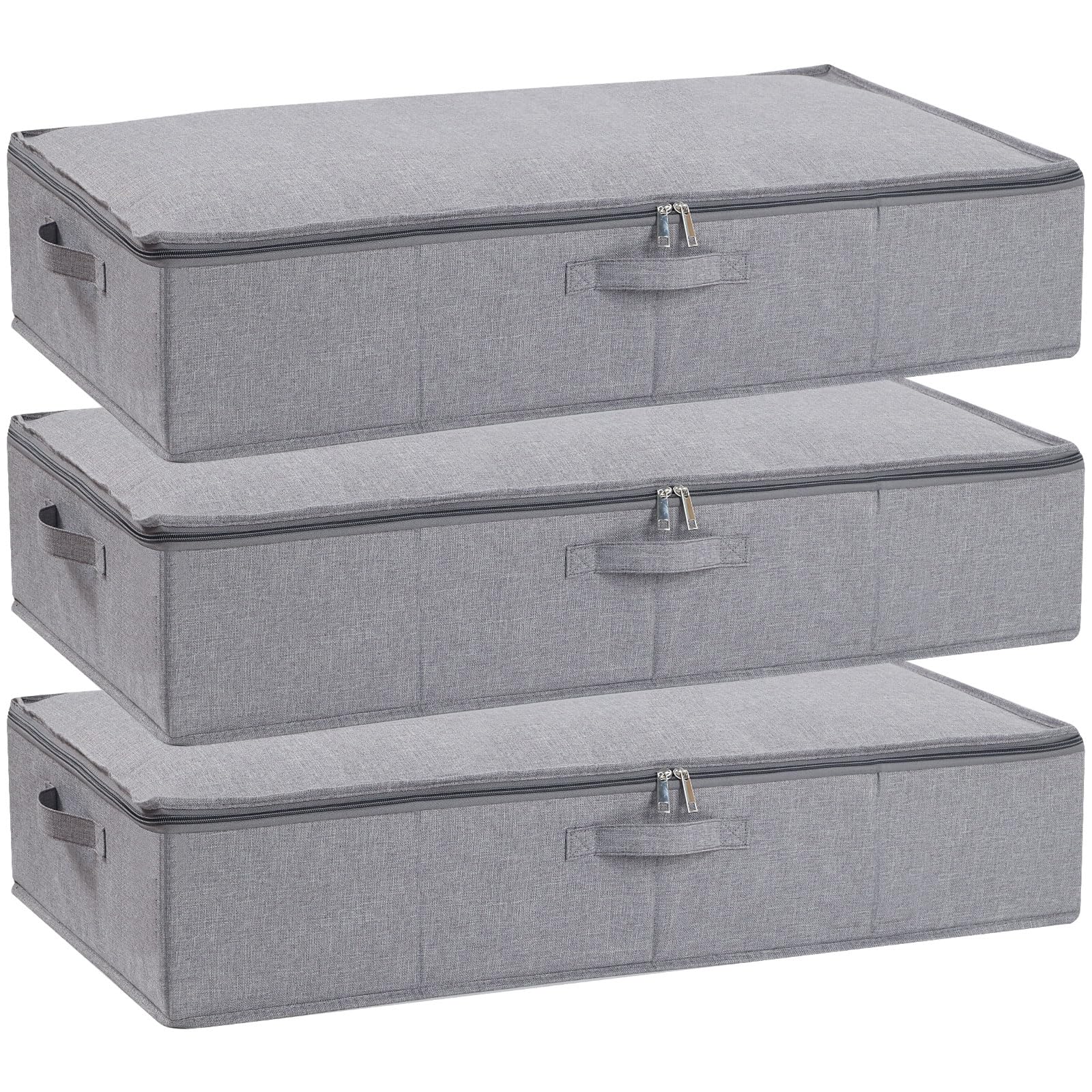 YheenLf 3-Pack Under Bed Storage Containers Organizers, Underbed Clothes Boxes, Bags with Handles for Blanket, Sheets, Shoes, 80×40×15 cm, Grey