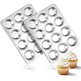 Herogo 2 Pack 12-Cup Stainless Steel Cupcake Pan Tin for Making Egg Muffin Quiches, Metal Muffin Tray Set for Baking, Mini Brownie, Regular Size & Easy Clean, Oven & Dishwasher Safe