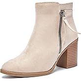 Ruiee Women's Ankle Boots Low Chunky Heeled Booties Casual Comfortable Fall Winter Pointed Closed Toe Short Boots for Women.