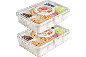 Eanpet 2Pack Divided Veggie Tray with Lid and Handle 8 Compartment Serving Tray with Dividers Portable Travel Snack Containers Stackable Snackle Box Charcuterie Container for Fruit,Vegetable,Salad