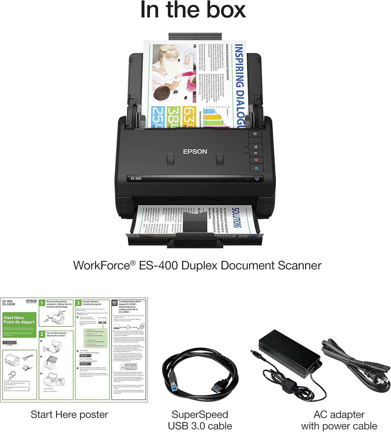 Epson WorkForce ES-400 Color Duplex Document Scanner for PC and Mac, Auto Document Feeder (ADF): Electronics