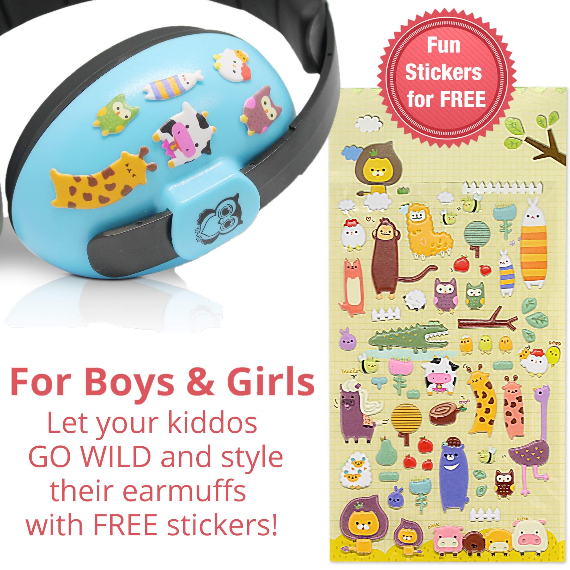 Noise Cancelling Baby Ear Protection Baby Earmuffs ~ Protect Infants and Kids Hearing with Safe, Sound Proof Ear Muffs ~ Comfort Fit + Bonus Travel Bag and Stickers by ROMS Baby (Blue)