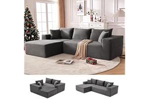 MANGODAN 110” Cloud Sectional Couch, Boneless Sofa for Living Room, Modular Sectional Sofa with Deep Seat, Comfy Fluffy Couch with L-Shaped Chaise, No Assembly Required (Left-Facing Chaise, Dark Grey)