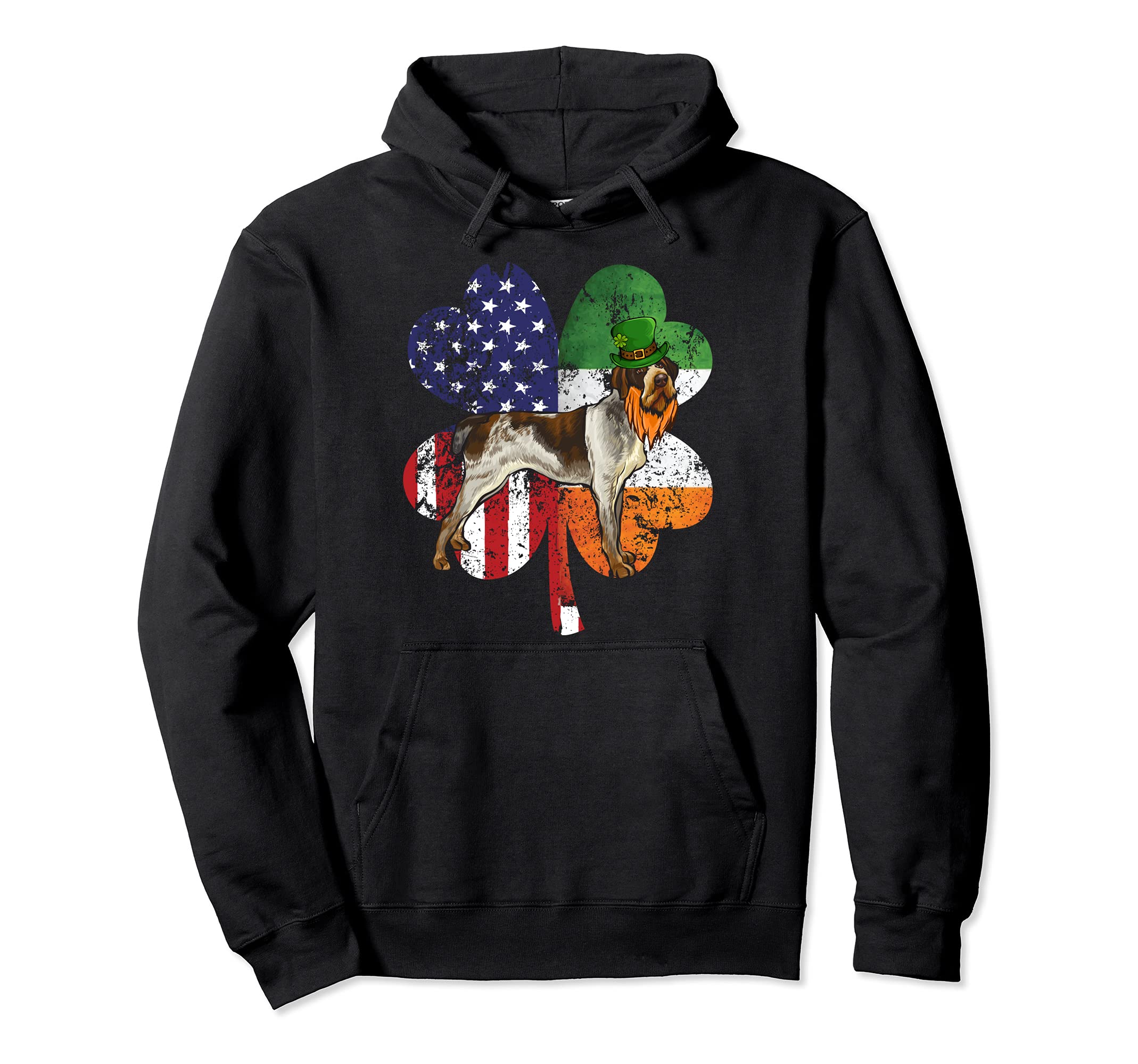 St Patricks Day Irish American Flag Wirehaired Pointer Dog Pullover Hoodie