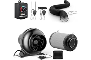 iPower 4 Inch Inline Fan, Air Carbon Filter, 8 Feet Black Ducting, Speed Controller, Rope Hanger for Grow Tent, Greenhouse, Basement, Attic, Black