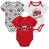 Disney Cars Lightning McQueen Tow Mater Baby Boys 3 Pack Bodysuit Creeper for Newborn and Infant