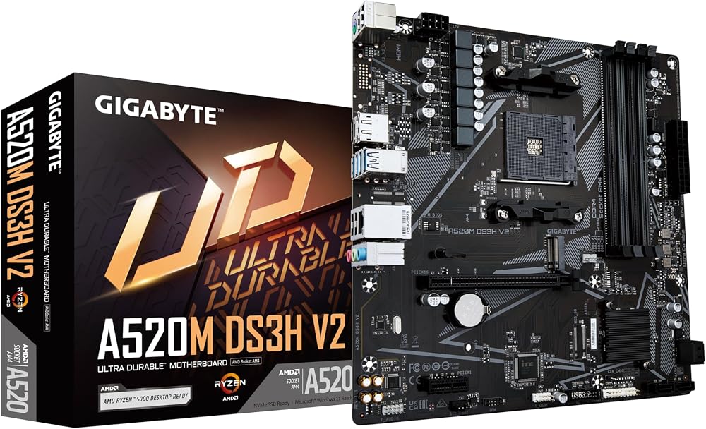 Gigabyte A520M DS3H V2 Motherboard AMD Ryzen 5000 AM4 PCIe 3.0 GbE USB 3.2 Gen1