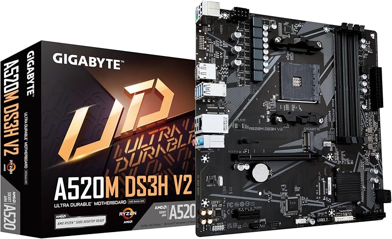 Gigabyte A520M DS3H V2 Motherboard AMD Ryzen 5000 AM4 PCIe 3.0 GbE USB 3.2 Gen1