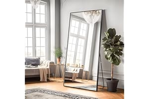 PexFix Full Length Mirror Hanging Mirror Dressing Mirror Wall-Mounted Mirror with Stand,Full Body Mirror with Aluminum Alloy Thin Frame,Black,65"x22"