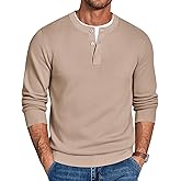 COOFANDY Mens Henley Sweater Long Sleeve Quarter Button Sweaters Casual Knit Pullover Sweater