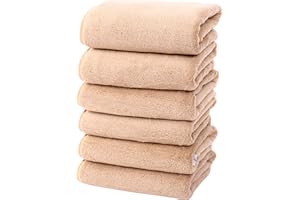 Cosy Family Ultra Soft Microfiber Absorbent Hand Towel Set of 6 - Silk Hemming Towels for Bathroom Clearance - Quick Drying - Perfect for Bath, Fitness, Gym, Shower, Hotel, and Spa - 16x28 Inch, Brown