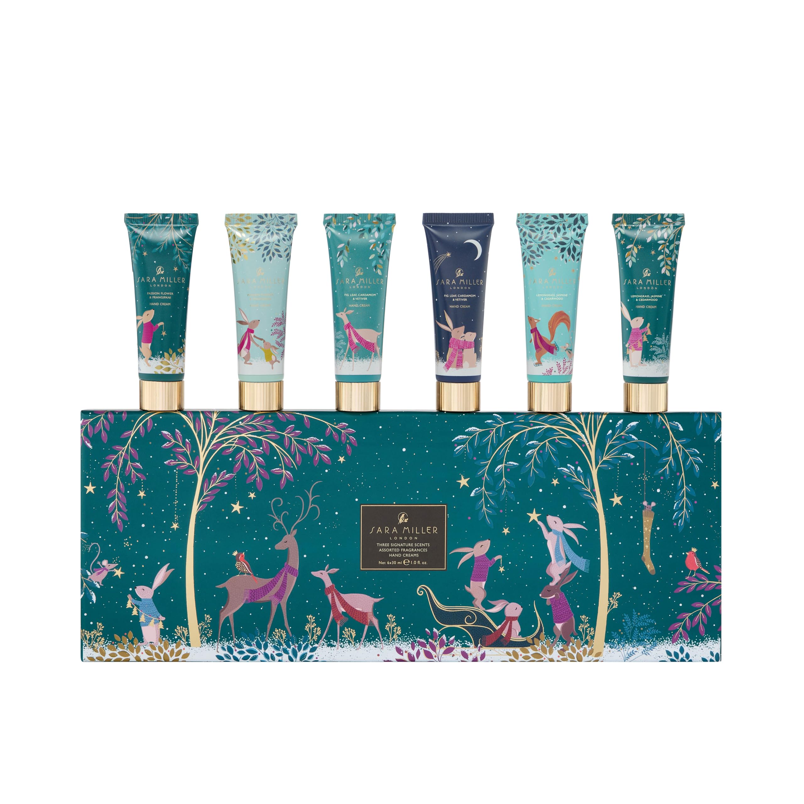 Sara Miller London | Fragranced Hand Cream Collection Set x6 30ml | Travel Size & Vegan Friendly | Beauty Gift For Her | Christmas Present & Stocking Filler