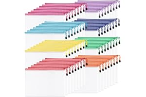 Aubeco 64Pack Mesh Zipper Pouch Bags, Waterproof A4 Letter Size Document Zipper Pouches for Storage, Teacher School, Toys, Puzzle, Office, 8 Colors