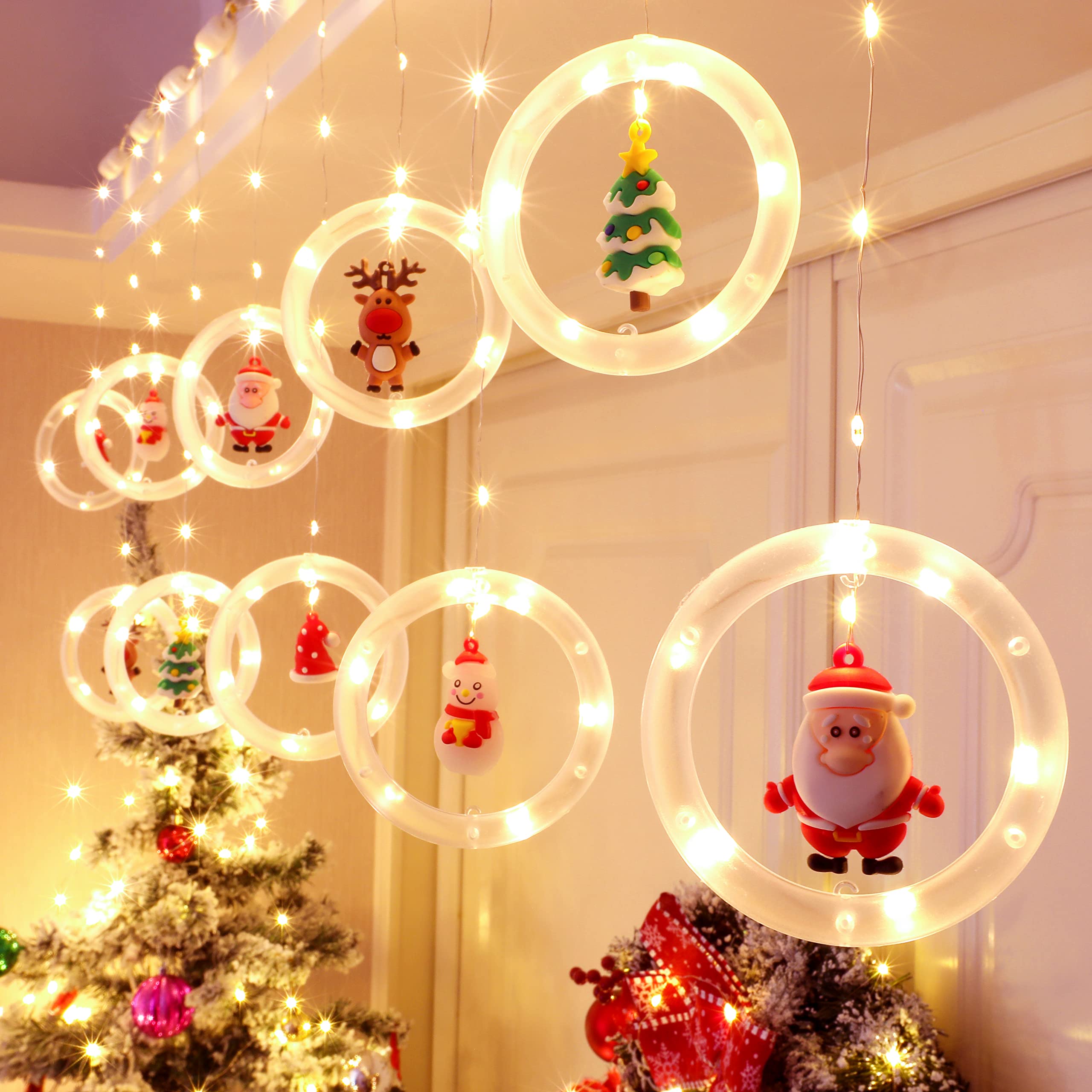 BLOOMWIN Christmas Window Lights 3m x 0.65m LED String Light Curtain Fairy Light with 8 Modes Xmas Decoration for Indoor Party Wedding Bedroom(Warm White) — image 1