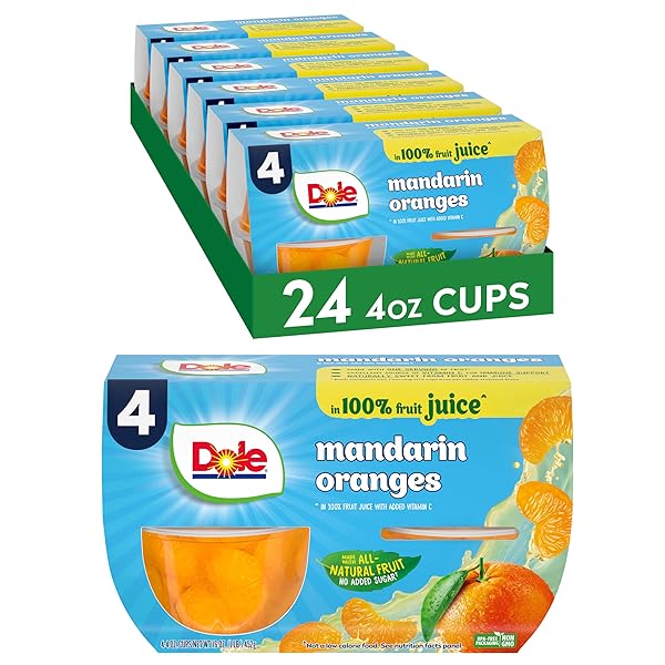 DOLE FRUIT BOWLS MANDARIN ORANGES IN 100% JUICE SNACKS, 4OZ 24 TOTAL CUPS, GLUTEN & DAIRY FREE, BULK LUNCH SNACKS FOR KIDS & ADULTS