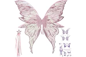 WOIFUNU Fairy Wings Costume Set for Adults - Cosplay Accessories with 31.5"x29.5" Butterfly Wings for Halloween, Party
