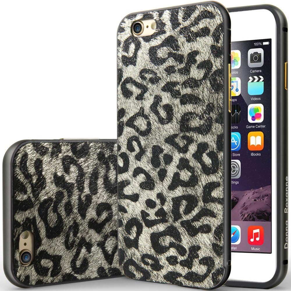 iPhone 6 Case, Donna Roxanne Call of the Wild Series [Bumper Frame] Fashion Cell Phone Cases Slim Fit Genuine Fur Leather Cover for Iphone 6 Case (4.7 Inch) - (Black Leopard)