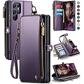 Defencase for Galaxy S25 Ultra Case Wallet with RFID Blocking Card Holder for Women Men, PU Leather Magnetic Snap Flip Wrist Strap Zipper Wallet Phone Cases for Samsung Galaxy S25 Ultra 6.9", Purple
