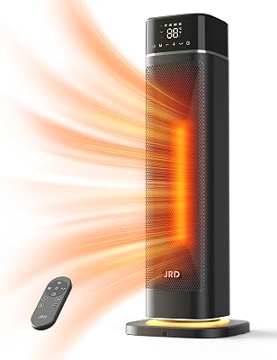 24" Space Heater, JRD Fast Heating Portable Electric Heater with Remote, Night Light, 80° Oscillation,4 Mode, Overheat&Tip-Over Protection, Ceramic Heat for Bedroom Office Indoor