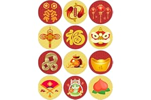 Lucleag Chinese New Year Stickers, Round 2024 Chinese Lunar New Year Stickers for Kids, Year of The Snake Sticker for Spring Festival Party Decoration Candy Envelope Seals Gift Card Stickers 360pcs