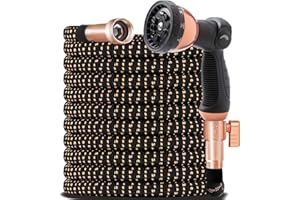 TIAMOWEN 100FT Expandable Garden Hose - with 10-Function Nozzle - Lightweight, No-Kink, Durable 4-Layer Design, Leak-Proof Brass Connectors, Flexible Retractable Water Hose, Rose Gold