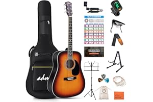 ADM Dreadnought Acoustic Guitar Kit with Free Lesson for Beginner Adult Teen Full Size Acustica Guitarra Starter Bundle Set w