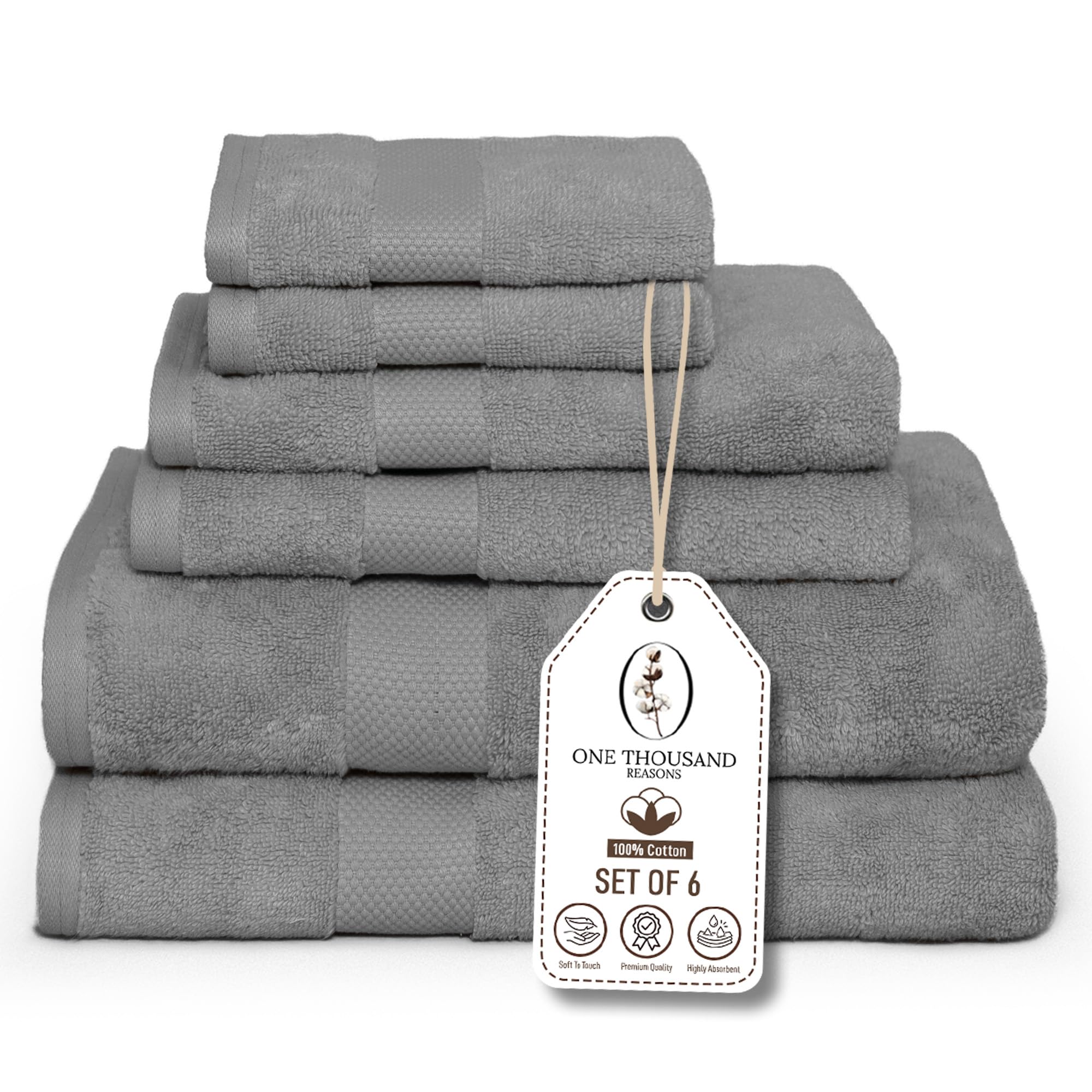 Photo 1 of *MISSING PARTS UNKNOWN*
Premium Staple Cotton Bathroom Towel Set - Gray 600 GSM 6-Piece Luxury Bath Towel Set 1 Stripe - 2 Bath Towels, 2 Hand Towels & 2 Washclothes Set - High Absorbent & Quick Dry for Gym, Spa, Hotel