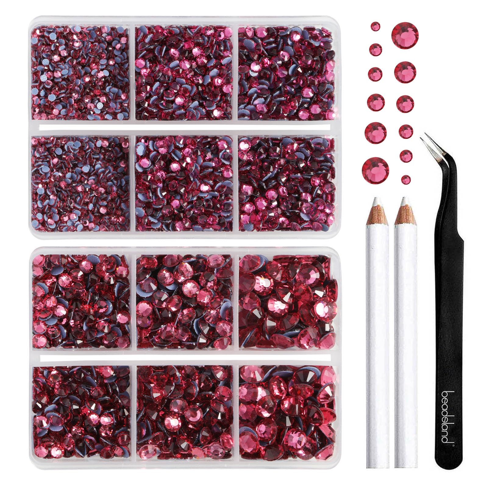 BEADSLAND Hotfix Rhinestones,6080PCS Rose Rhinestones for Clothes Crafts Mixed 6 Sizes with Wax Pencil and Tweezers Kit,SS6-SS30,Rose