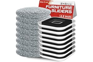 KISS CORE New Upgrade Furniture Movers Sliders, 8+8 Pack 4.3" Multi-Surface Furniture Sliders with Groove Design, 8PCS Moving Pads and 8 Hardwood Socks, Protect Floor and Easily Move Furniture